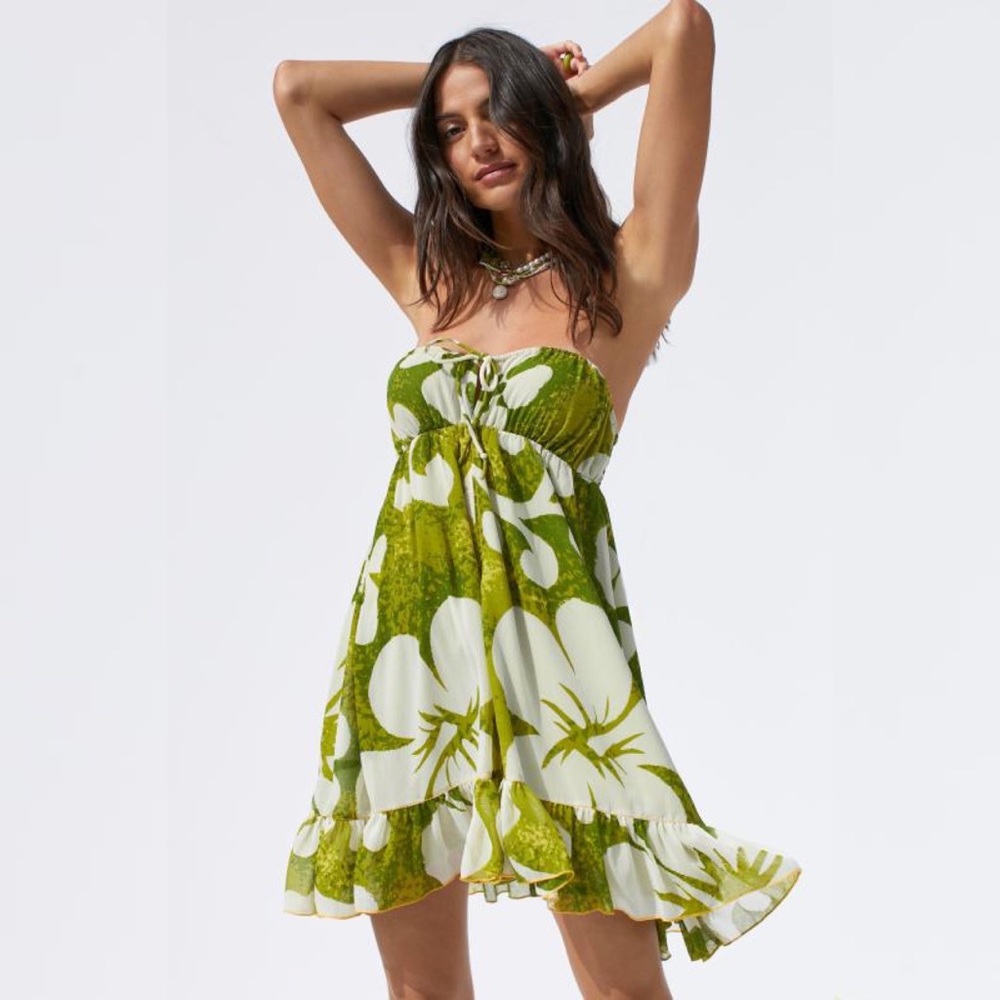 UO Davina Strapless Babydoll Mini Dress